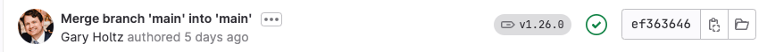 A tagged commit in the Commits view